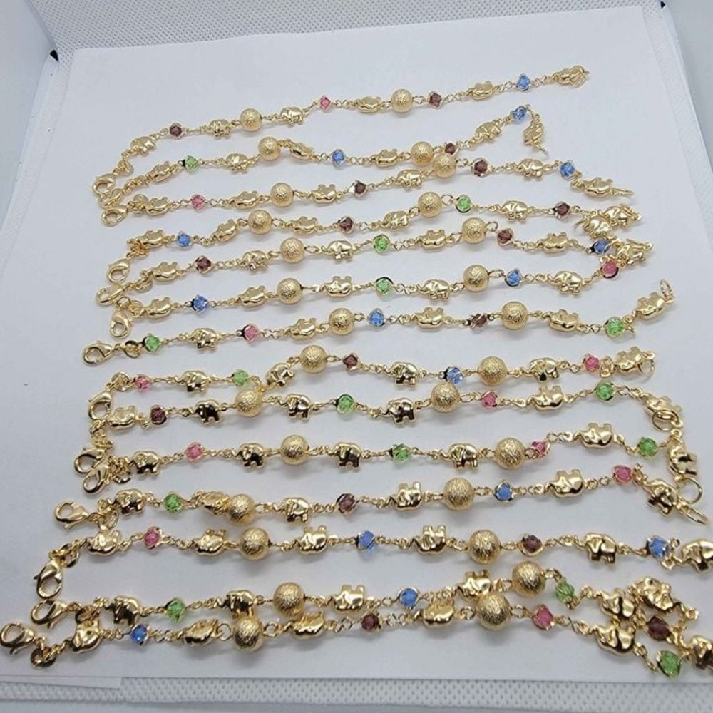 Brand New 5- 6 Elephants with 4 -5 colors gems 2 beaded Bracelet - Picture 4 of 5